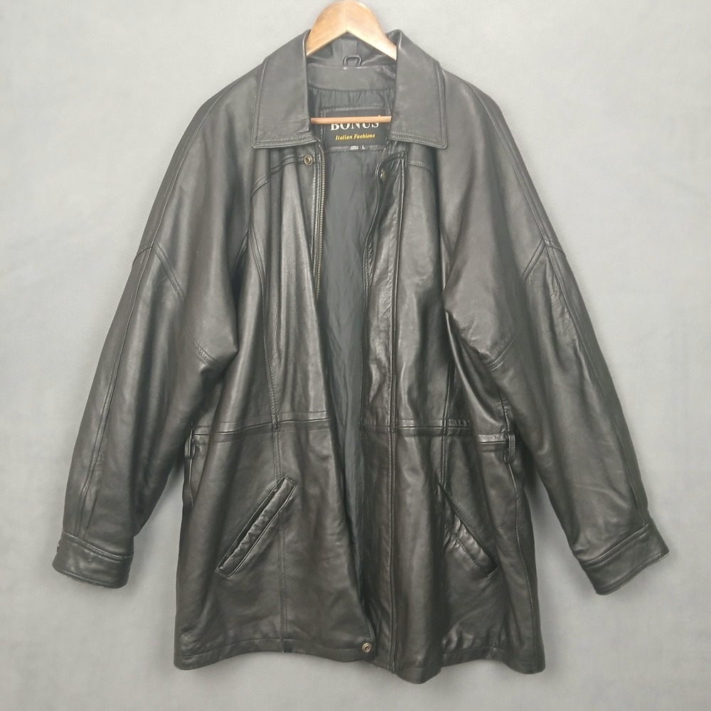 Vintage Bonus Italian Fashions Leather Jacket Mens Large Black Bohemian Full Zip